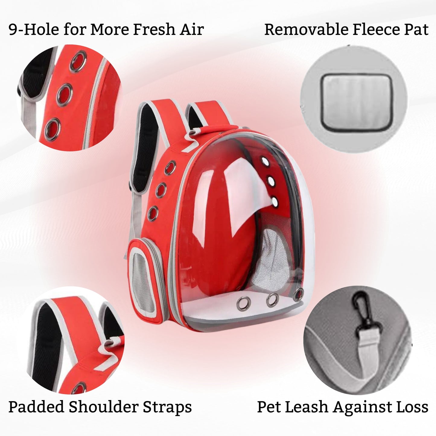 Foodie Puppies Transparent Travel Backpack for Puppies & Cats (Red)