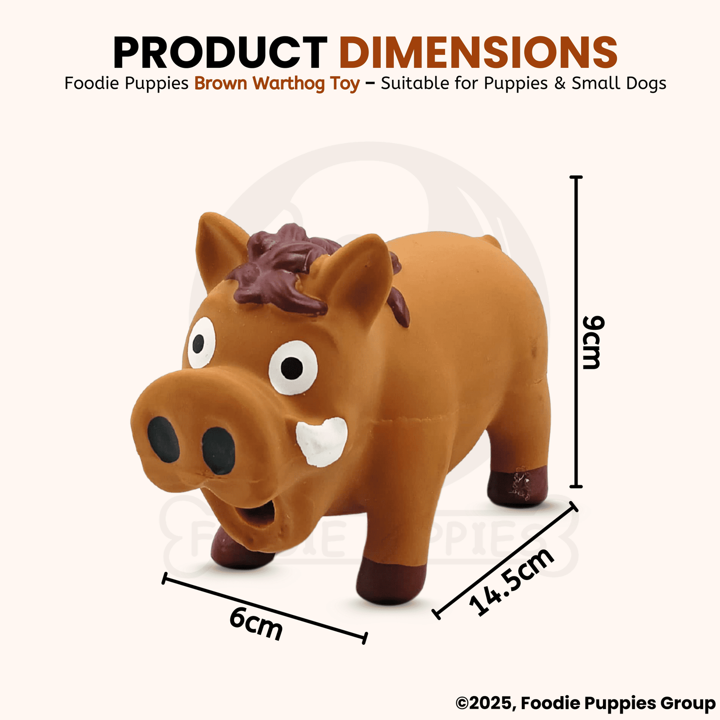 Dog Latex Brown Warthog Squeaky Chew Toy for Small Dogs and Puppies