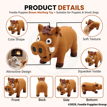 Dog Latex Brown Warthog Squeaky Chew Toy for Small Dogs and Puppies