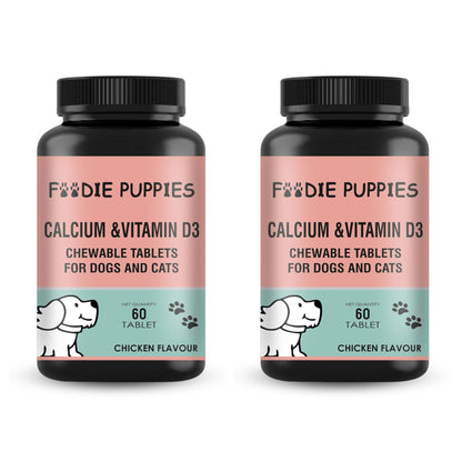 Foodie Puppies Calcium & Vitamin D3 60 Tablets for Dogs & Cats, Pack of 2