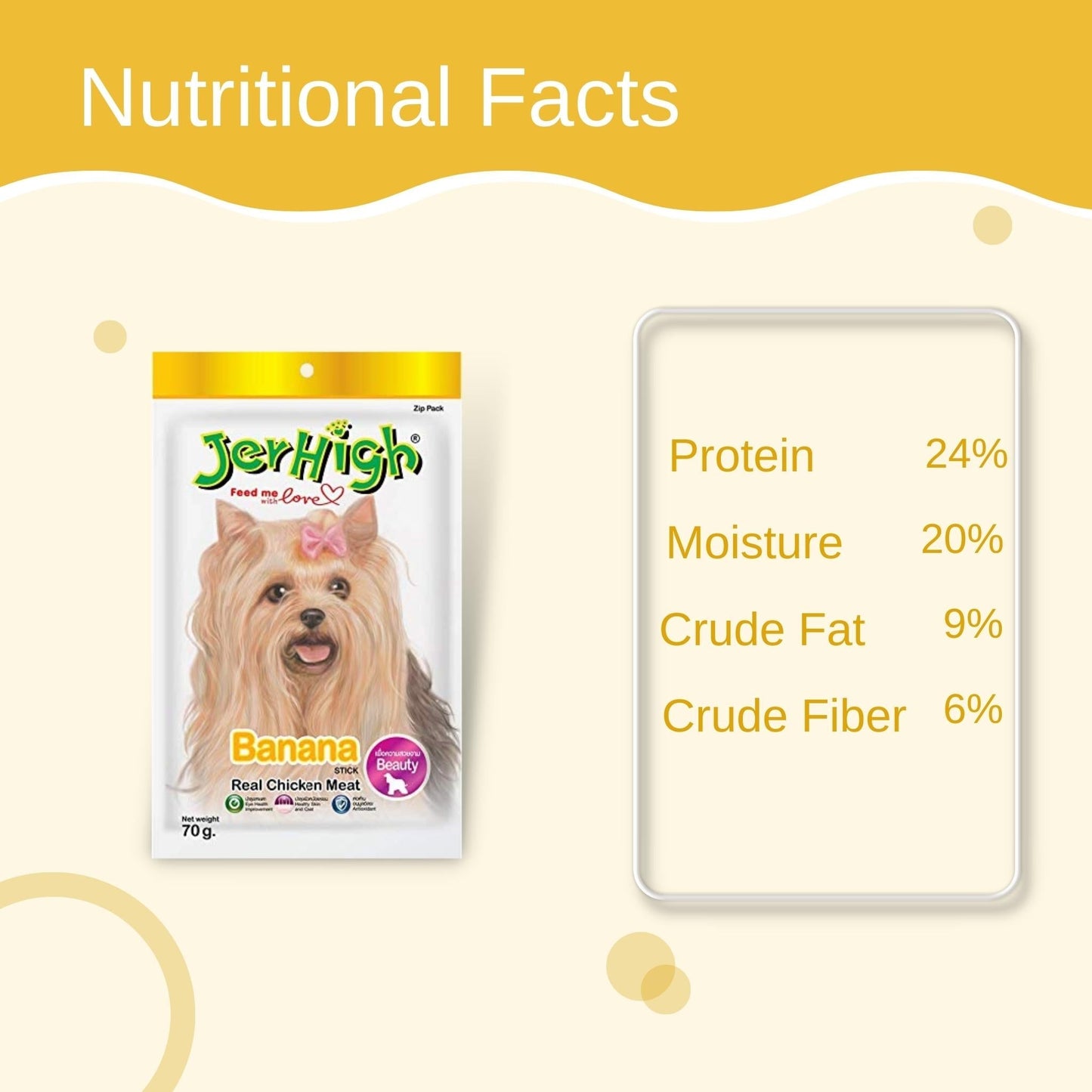 JerHigh Banana Stick Dog Treat with Real Chicken Meat - 70g, Pack of 3