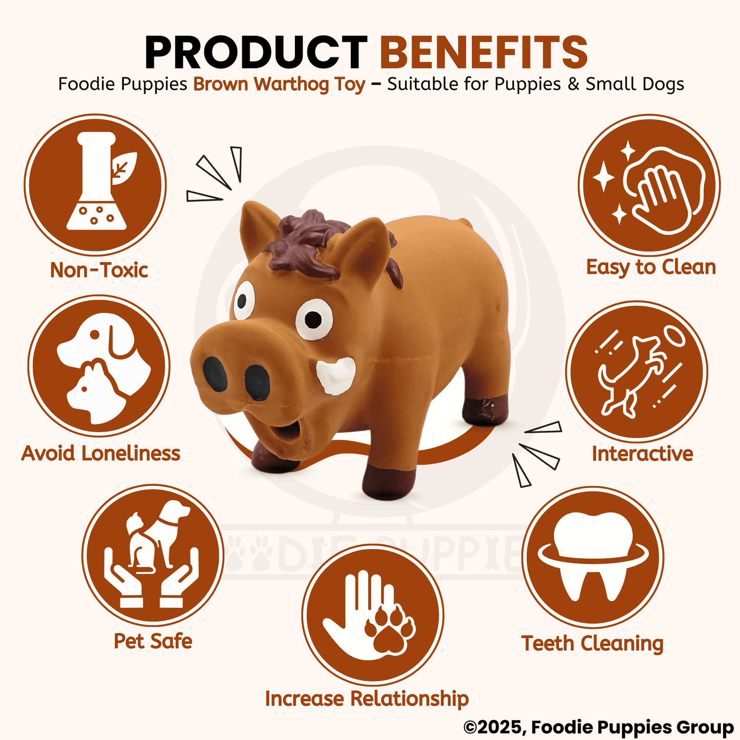 Dog Latex Brown Warthog Squeaky Chew Toy for Small Dogs and Puppies