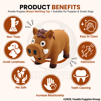 Dog Latex Brown Warthog Squeaky Chew Toy for Small Dogs and Puppies