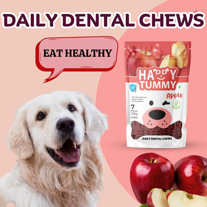 Happy Tummy Dental Chew Bone Treat for Dogs - 7Pcs, Large (Apple)
