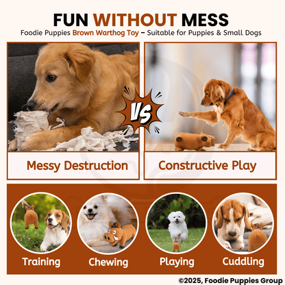 Dog Latex Brown Warthog Squeaky Chew Toy for Small Dogs and Puppies