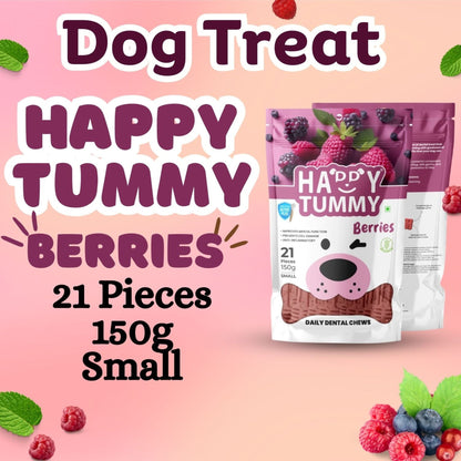 Happy Tummy Dental Chew Bone Treat for Dogs - 21Pcs, Small (Berries)