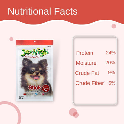 JerHigh Stick Dog Treat with Real Chicken Meat - 70gm, Pack of 12