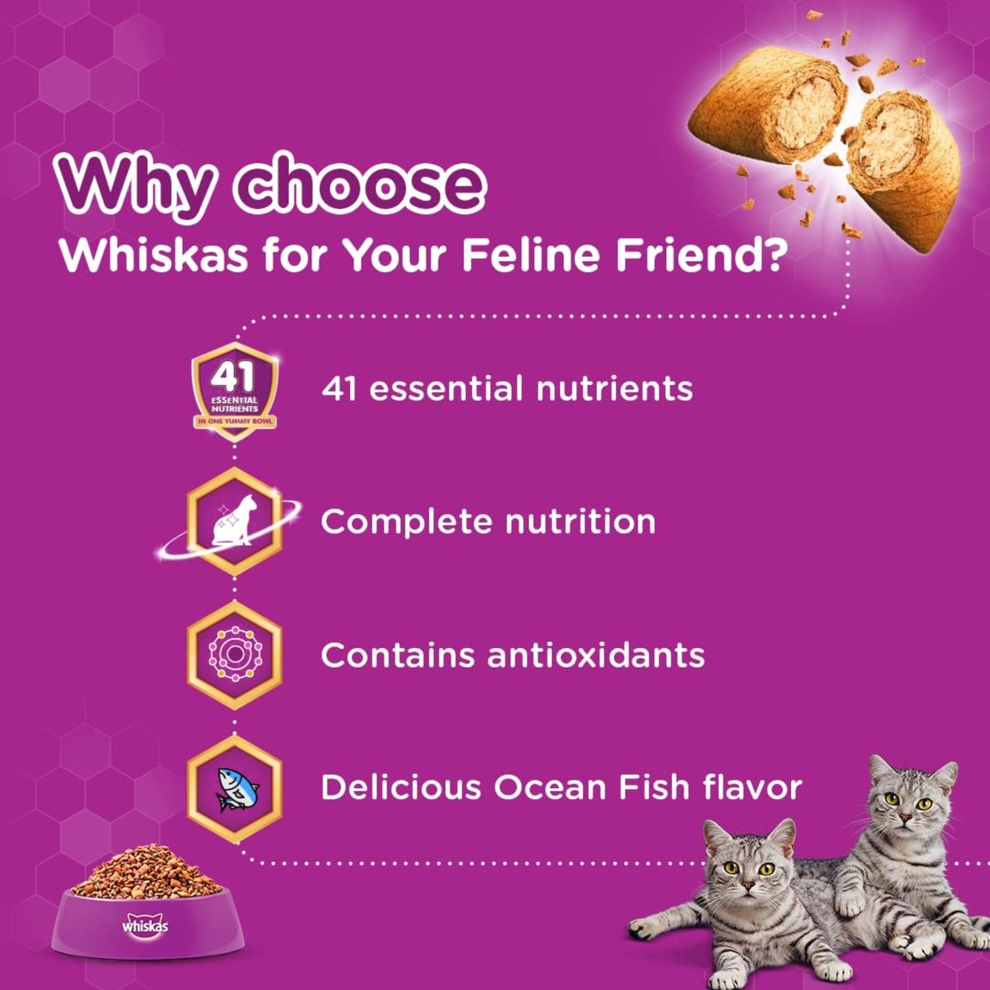 Whiskas Adult Dry Cat Food, Ocean Fish Flavor, 3Kg