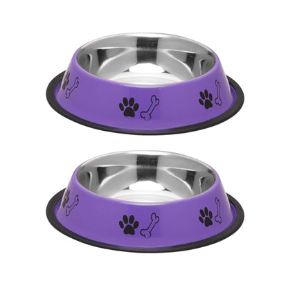 Foodie Puppies Printed Steel Bowl for Pets - 700ml (Purple), Pack of 2