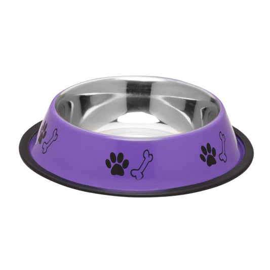 Foodie Puppies Printed Steel Bowl for Pets - 450ml (Purple)