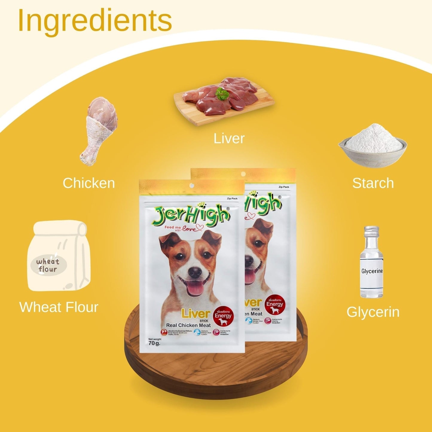 JerHigh Liver Stick Dog Treat with Real Chicken Meat - 70gm, Pack of 6