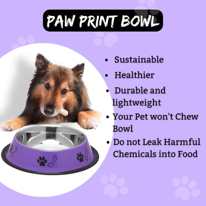 Foodie Puppies Printed Steel Bowl for Pets - 450ml (Purple)