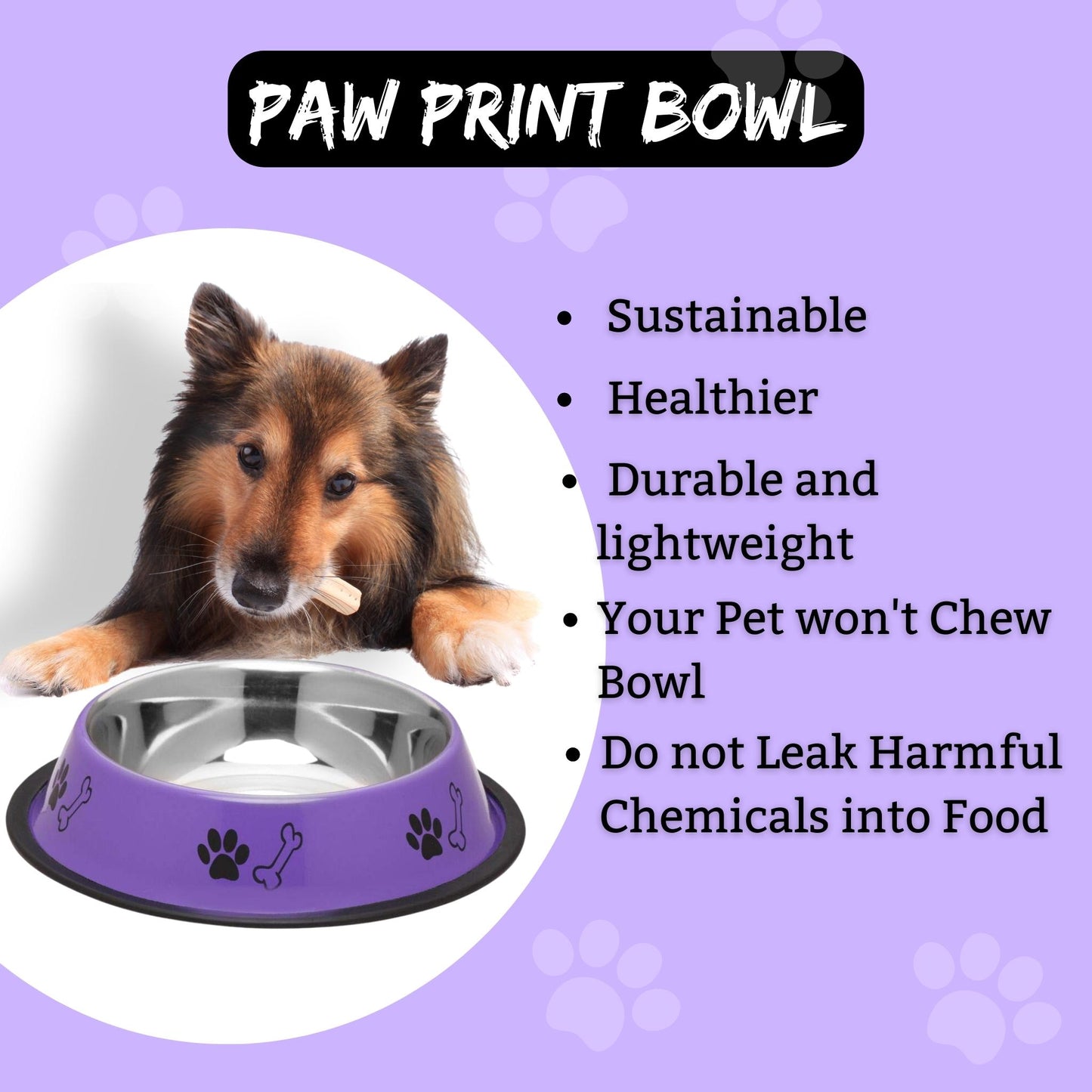 Foodie Puppies Printed Steel Bowl for Pets - 1800ml (Purple)