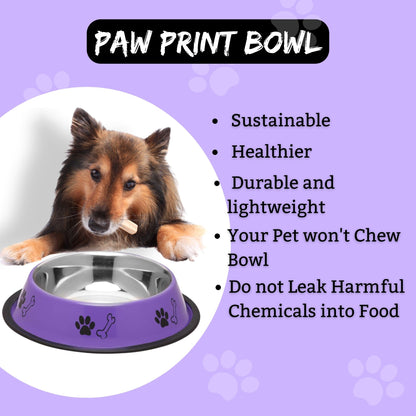 Foodie Puppies Printed Steel Bowl for Pets - 700ml (Purple)