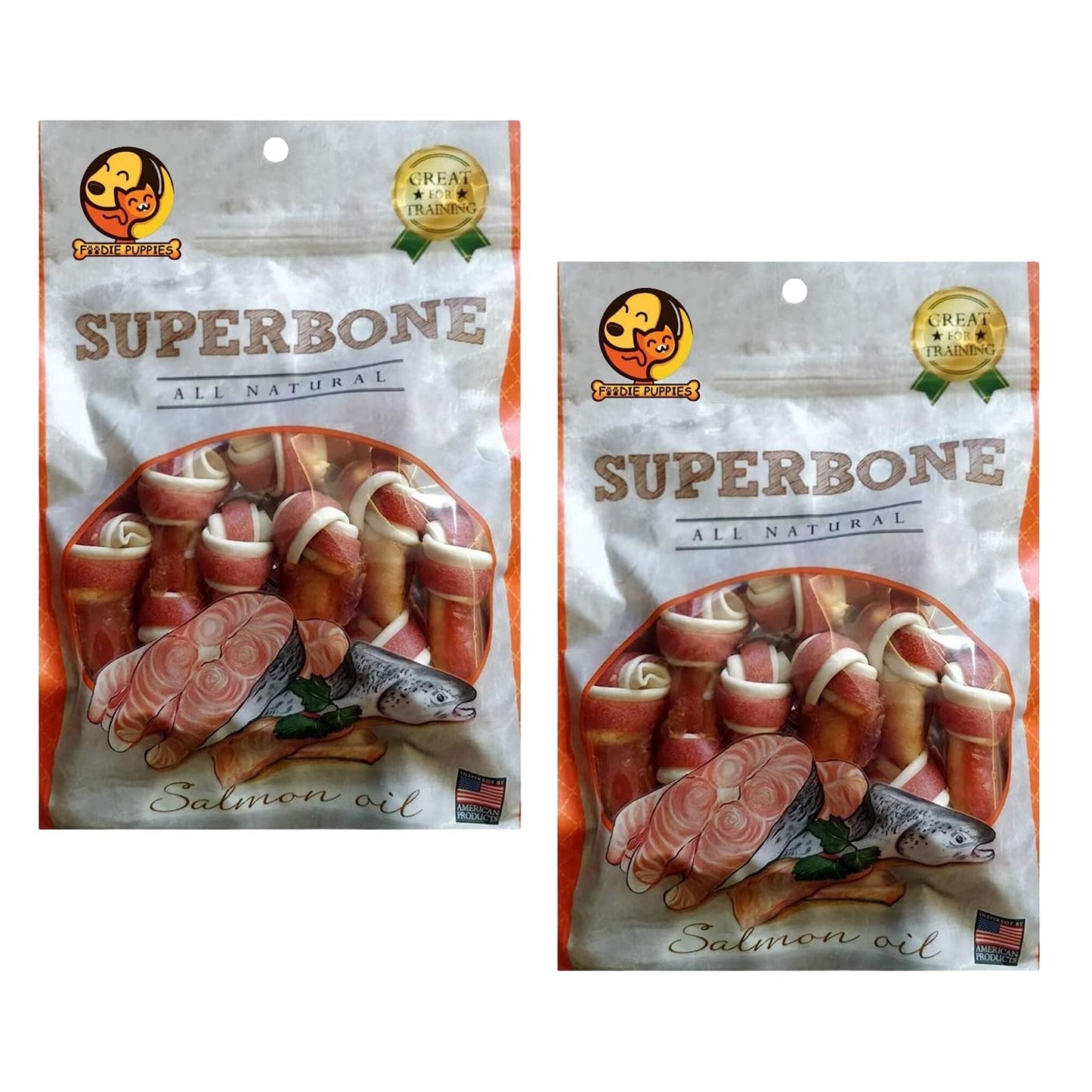 SuperBone All Natural Salmon Oil Knotted Dog Treat - Pack of 2