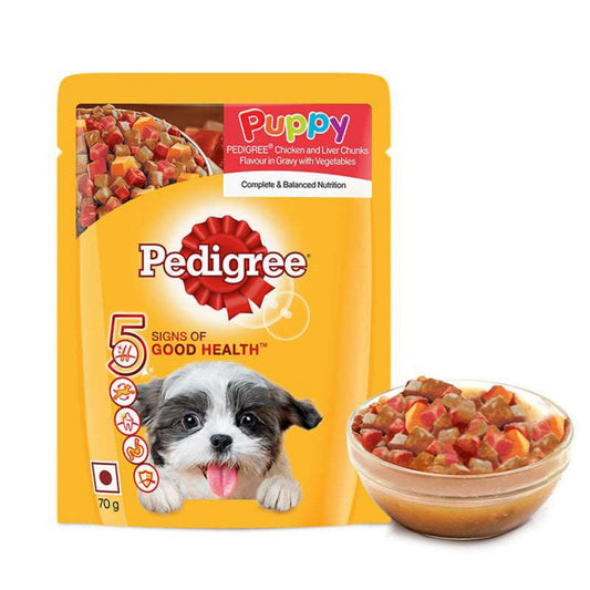 Pedigree Puppy Wet Food, Chicken and Liver Chunks in Gravy, Pack of 15