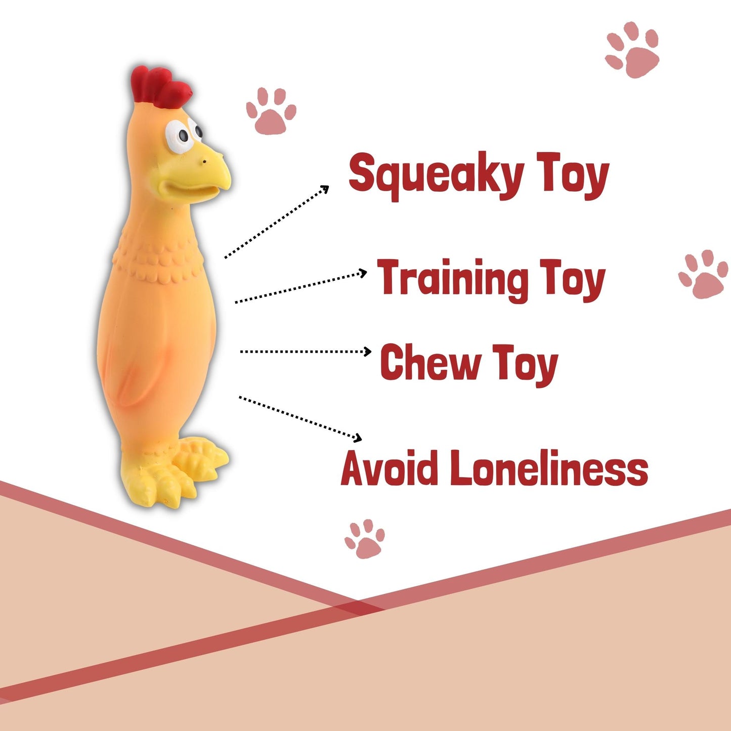 Foodie Puppies Latex Rubber Squeaky Dog Chew Toy - Orange & Yellow Hen