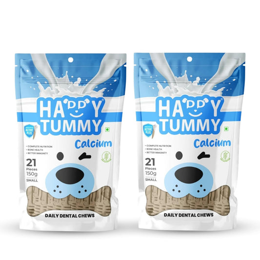 Happy Tummy Dental Chew Bone Treat for Dogs - 21Pcs, Small (Calcium, Pack of 2)