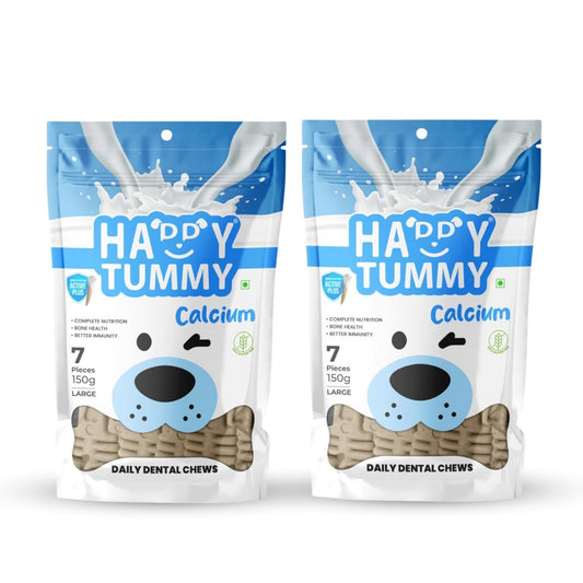 Happy Tummy Dental Chew Bone Treat for Dogs - 7Pcs, Large (Calcium, Pack of 2)