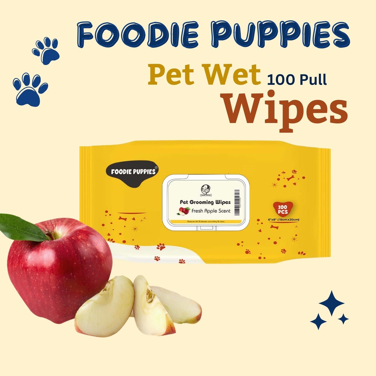 Foodie Puppies Fresh Apple Wet Wipes for Dogs & Puppies - Pack of 5
