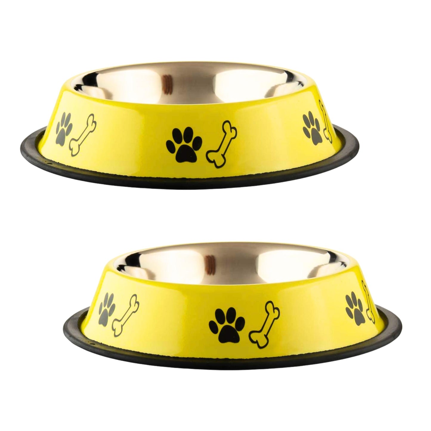 Foodie Puppies Printed Steel Bowl for Pets - 1800ml (Yellow), Pack of 2