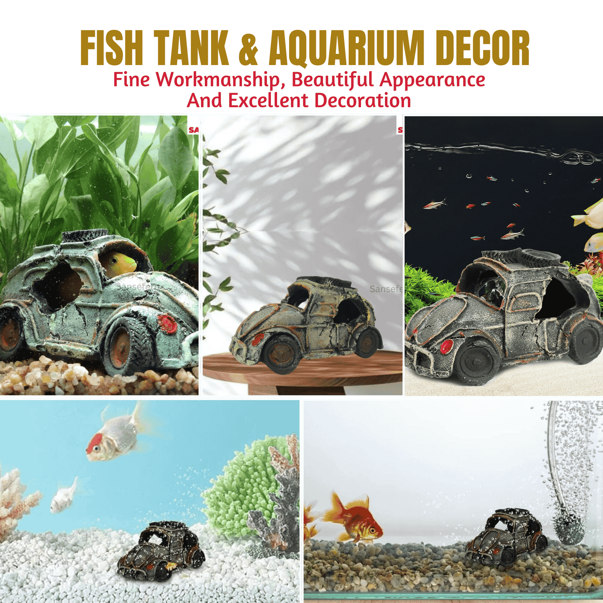 car fish tank accessories Thematic 2-Tier Broken Car Decor for Aquarium, Fish Tank Accessories, – Foodie Puppies