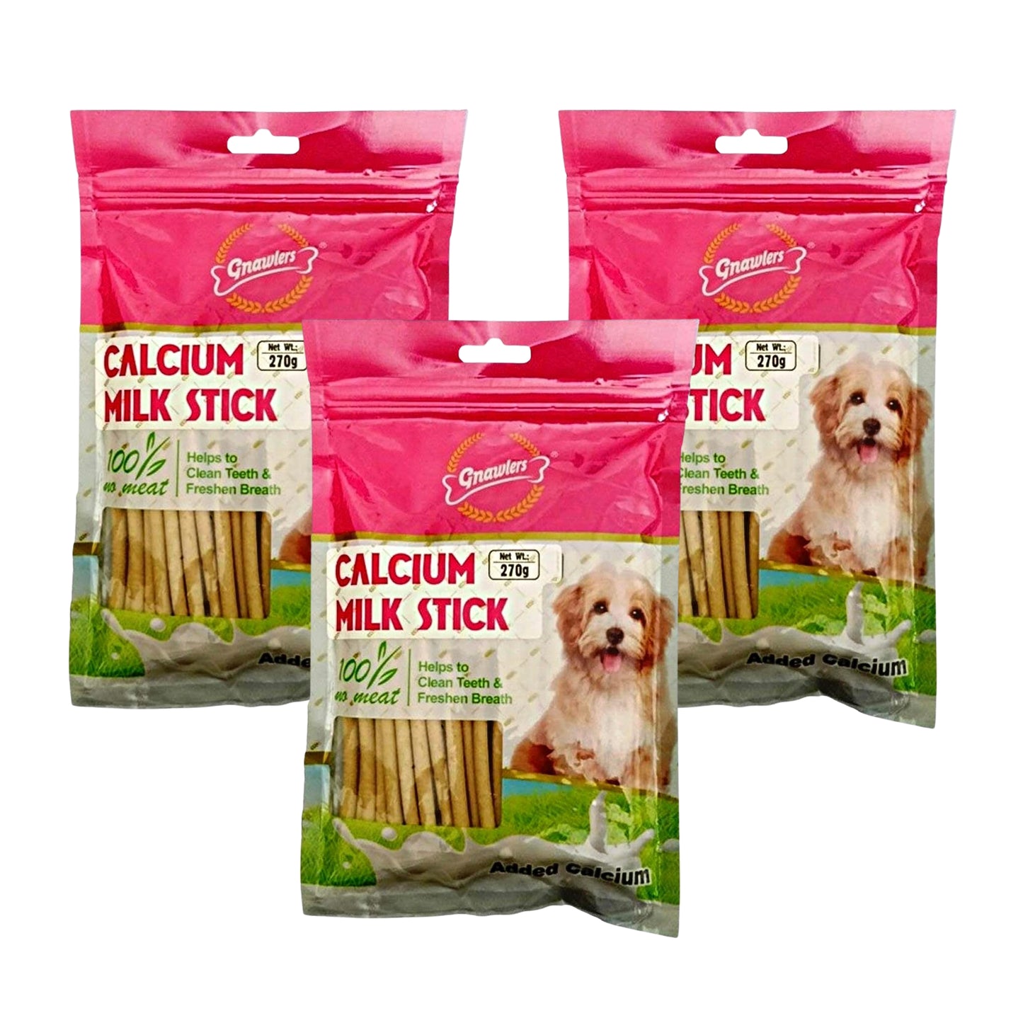 Gnawlers Calcium Milk Sticks Dog Treats, 270gm, Pack of 3