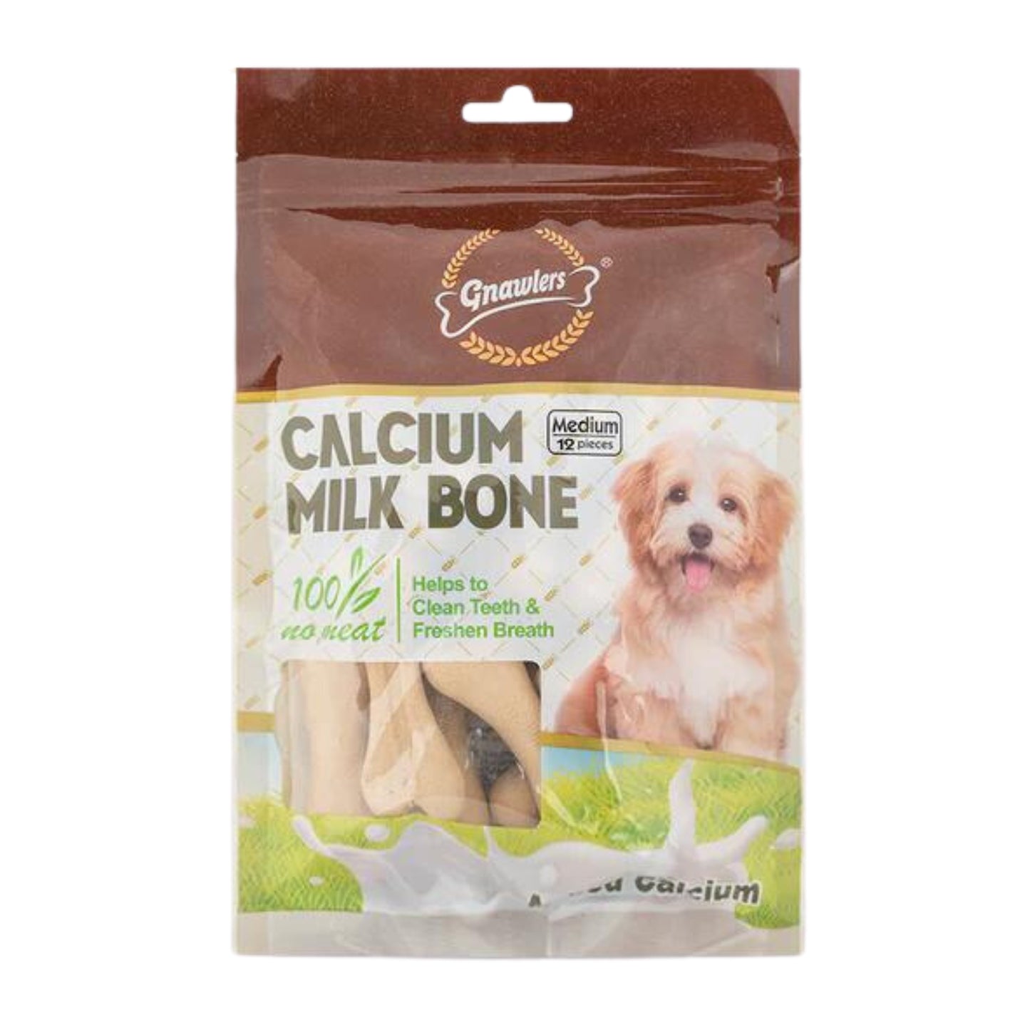 Gnawlers Calcium Milk Bones Dog Treats 12Pcs (Medium)