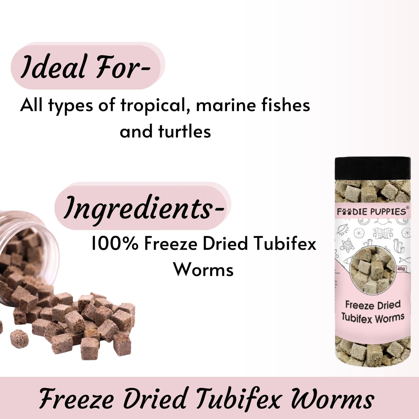 Foodie Puppies Freeze Dried Tubifex Worms Fish Food - 40gm, Pack of 3
