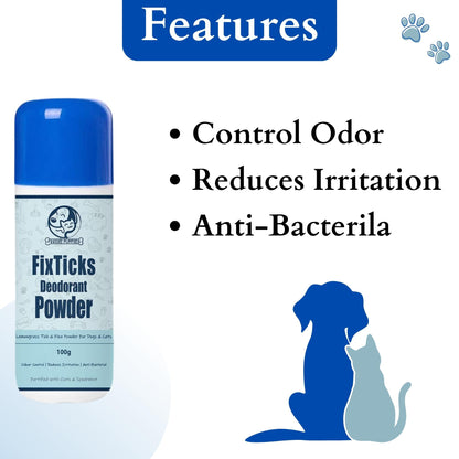 Foodie Puppies Fixticks Pet Deodorant Powder for Dogs and Cats - 100gm