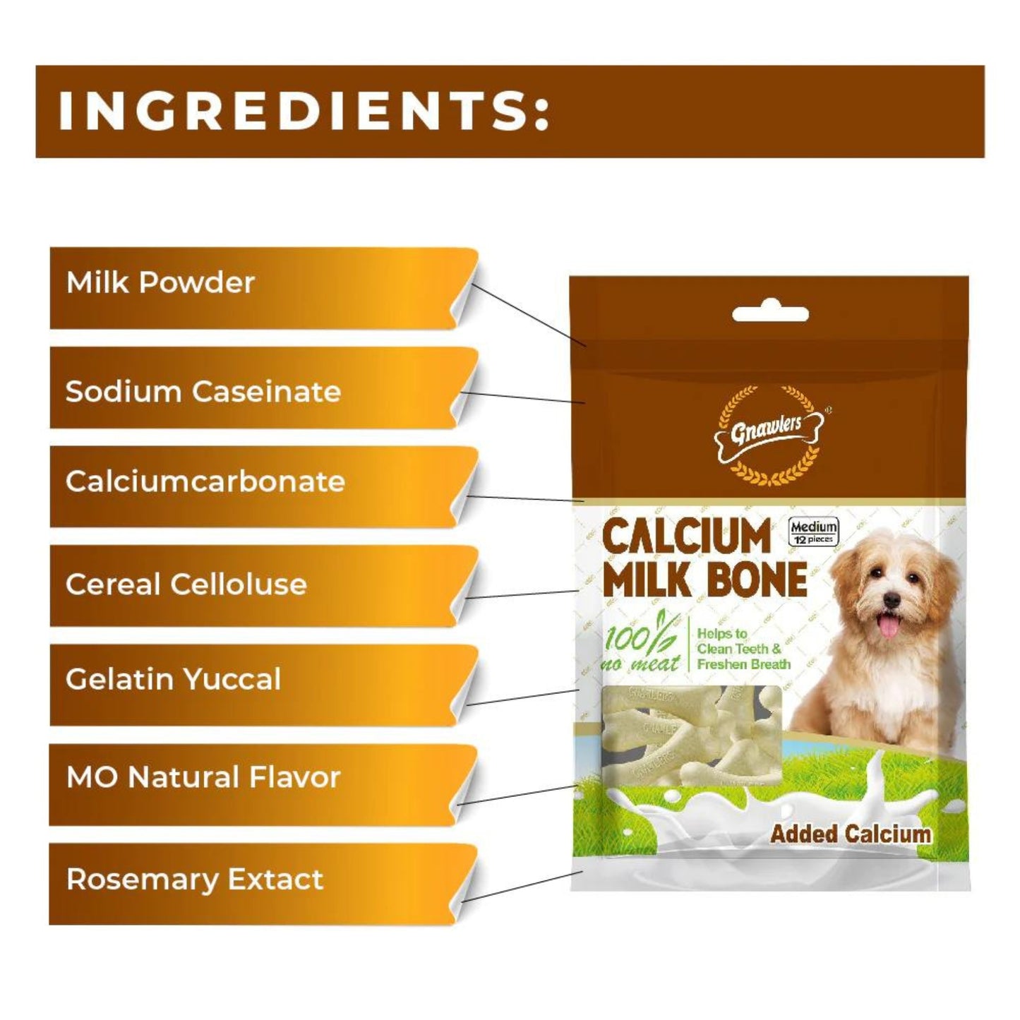 Gnawlers Calcium Milk Bones Dog Treats 12Pcs (Medium), Pack of 3