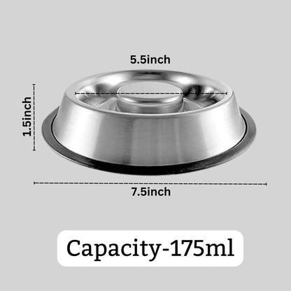 Foodie Puppies Pet Stainless Steel Slow Feeder Bowl - 175ml, Small
