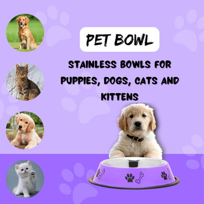 Foodie Puppies Printed Steel Bowl for Pets - 1800ml (Purple)