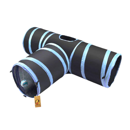 Foodie Puppies Foldable 3-Way Cat Tunnel for Cat & Kitten (Blue&Black)