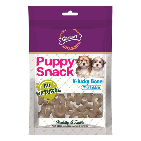Gnawlers Puppy Snacks V-Lucky Bone with Milk Flavour Treat, 270gm