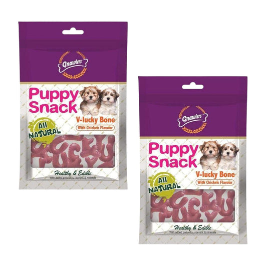 Gnawlers Puppy Snacks V-Lucky Chicken Bone Treat - 270gm, Pack of 2