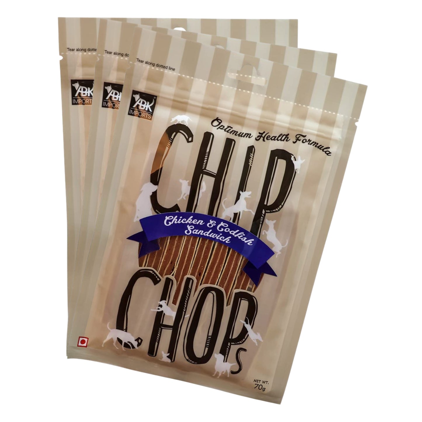 Chip Chops Dog Treats, 70gm (Chicken & Codfish Sandwich, Pack of 3)