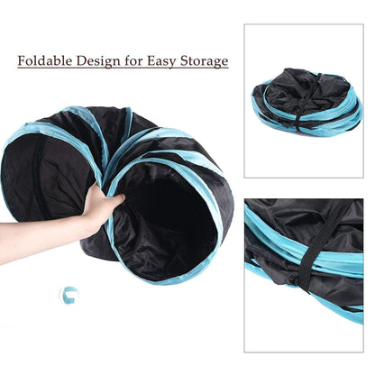 Foodie Puppies Foldable 3-Way Cat Tunnel for Cat & Kitten (Blue&Black)