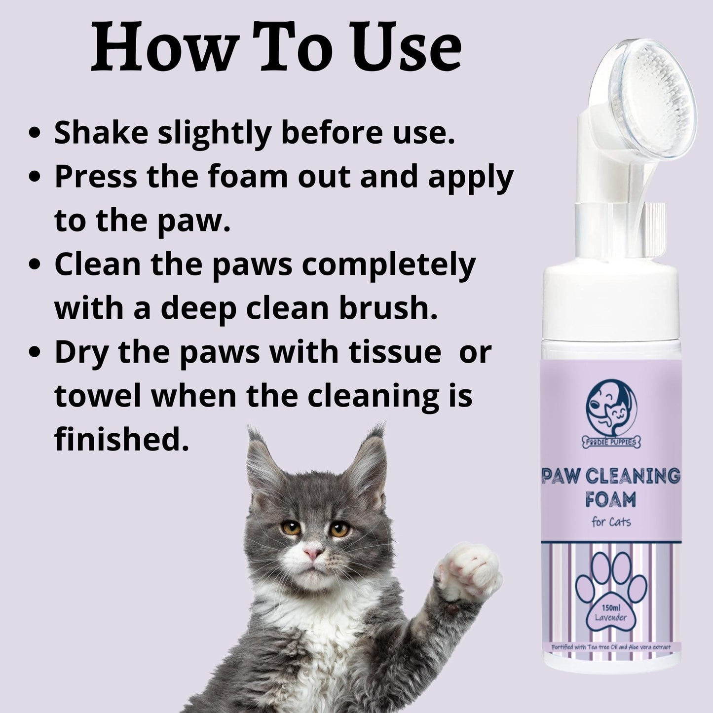 Foodie Puppies Cat Paw Cleaning Foam with Lavender Fragrance - 150ml