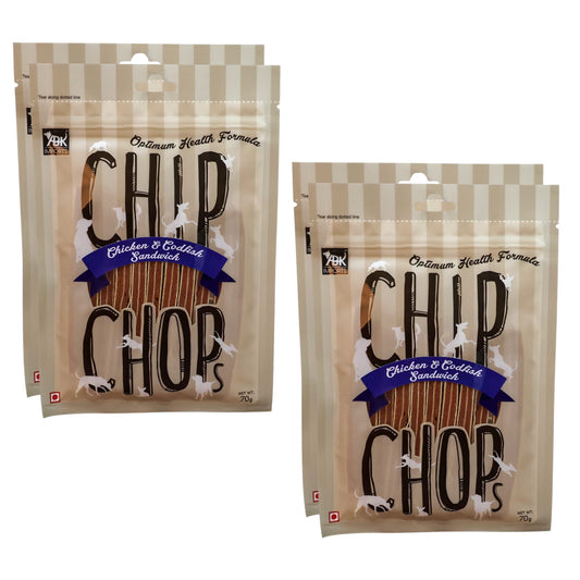 Chip Chops Dog Treats - Chicken & Codfish Sandwich (70gm, Pack of 4)