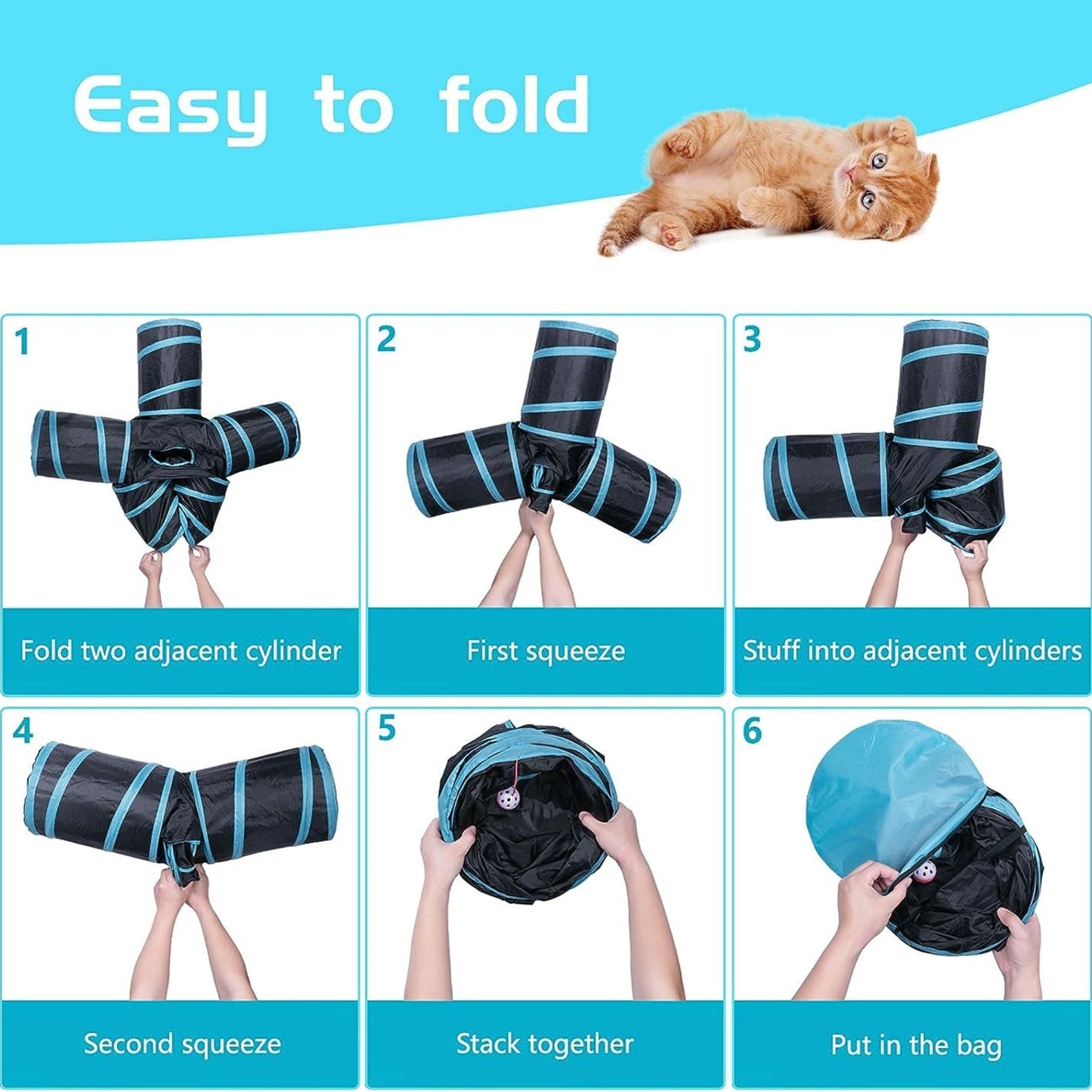 Foodie Puppies Foldable 5-Way Cat Straight Tunnel for Cats & Kittens