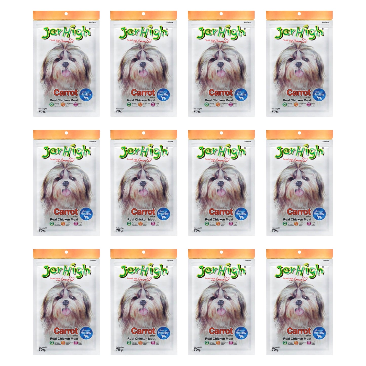 JerHigh Carrot Stick Dog Treat with Real Chicken Meat - 70g, Pack of 12
