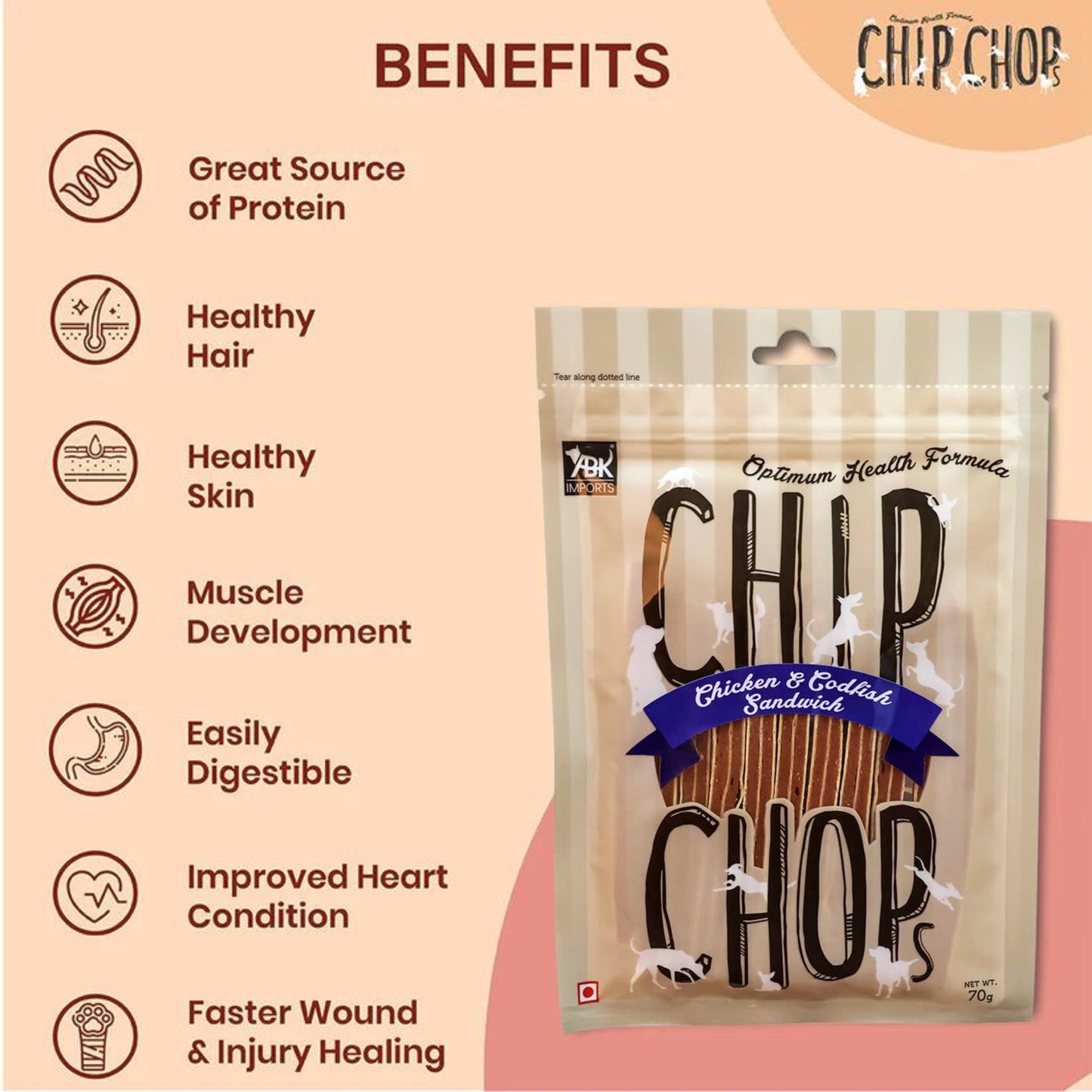 Chip Chops Dog Treats - Chicken & Codfish Sandwich (70gm)