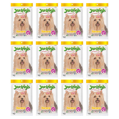JerHigh Banana Stick Dog Treat with Real Chicken Meat - 70g, Pack of 12