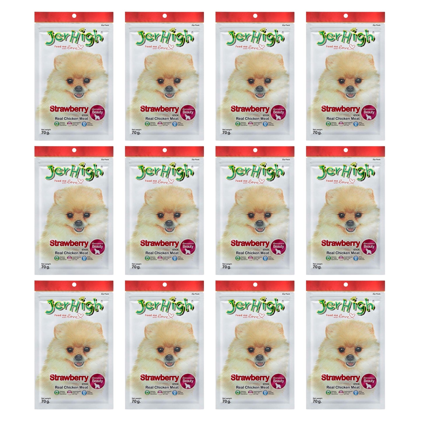 JerHigh Strawberry Stick Dog Treat with Real Chicken - 70gm, Pack of 12