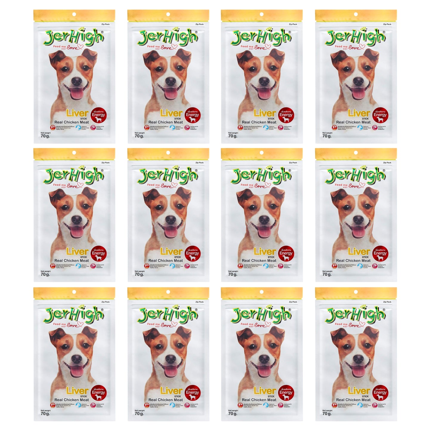 JerHigh Liver Stick Dog Treat with Real Chicken Meat - 70gm, Pack of 12