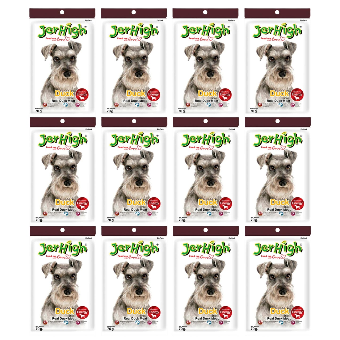 JerHigh Duck Stick Dog Treat with Real Chicken Meat - 70gm, Pack of 12