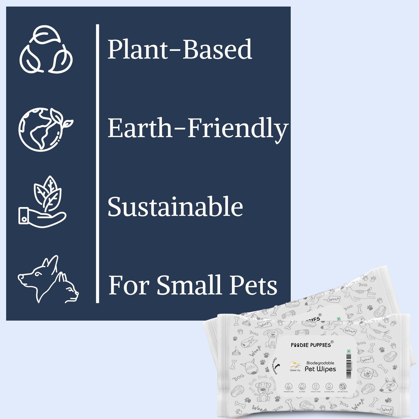 Foodie Puppies Biodegradable Water Lily Pet Wet Wipes 10 Pulls, Pack of 9
