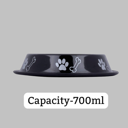 Foodie Puppies Printed Steel Bowl for Pets - 700ml (Black)