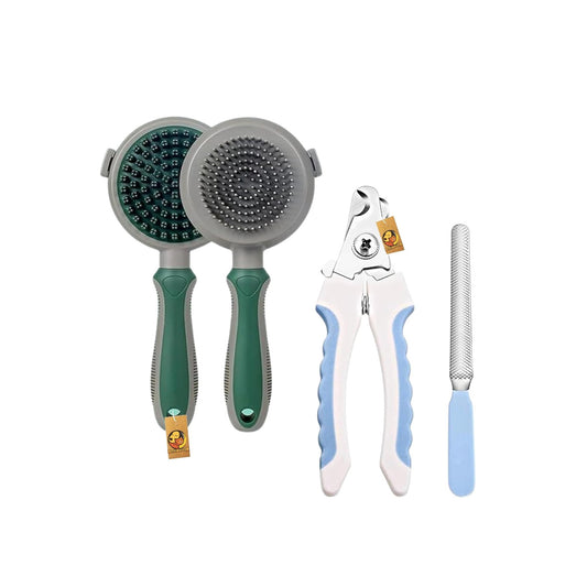 Pet Grooming Tool Combo of Slicker Brush & Nail Cutter